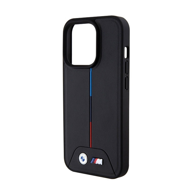 BMW Quilted Tricolor MagSafe – dėklas iPhone 15 Pro (juodas)