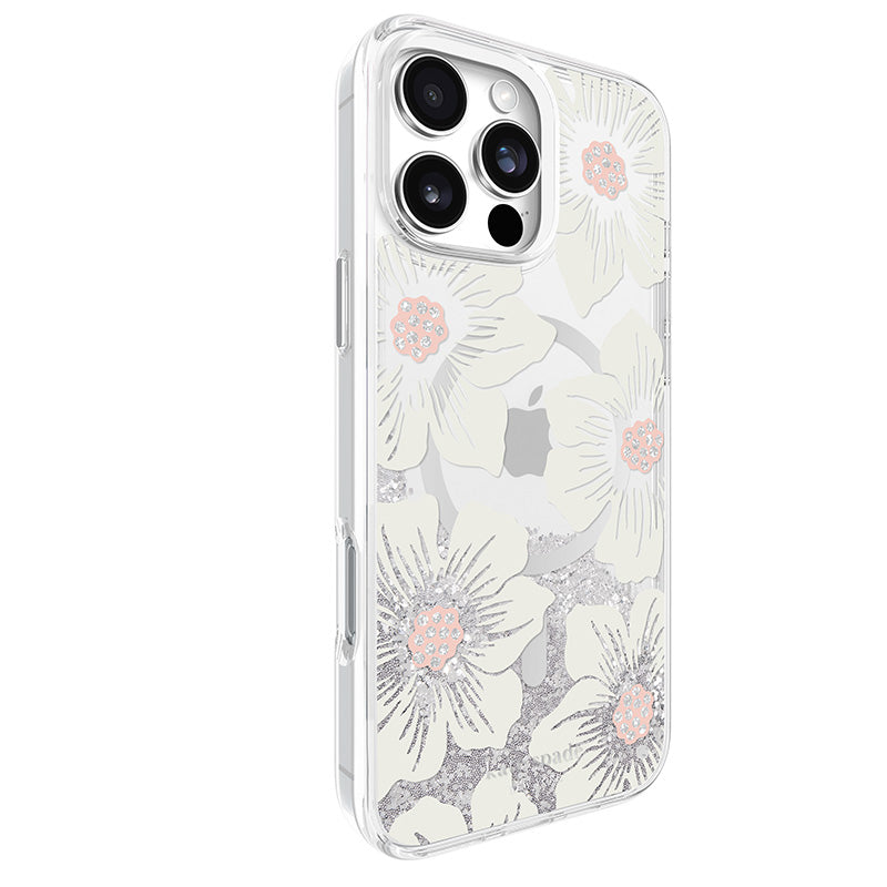 Kate Spade New York Liquid Glitter MagSafe – dėklas, skirtas „iPhone 16 Pro Max“ („Hollyhock Floral“ raštas)