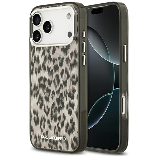 Karl Lagerfeld IML Leopardinis raštas MagSafe dėklas, skirtas iPhone 17 Pro Max (rudas)
