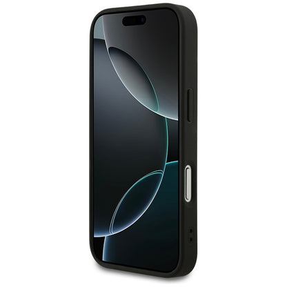 Guess Tekstūruotas žiedas MagSafe - Dėklas iPhone 17 Pro (juodas)