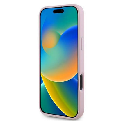 Guess Grained Ring MagSafe – iPhone 16 Plus dėklas (rožinis)