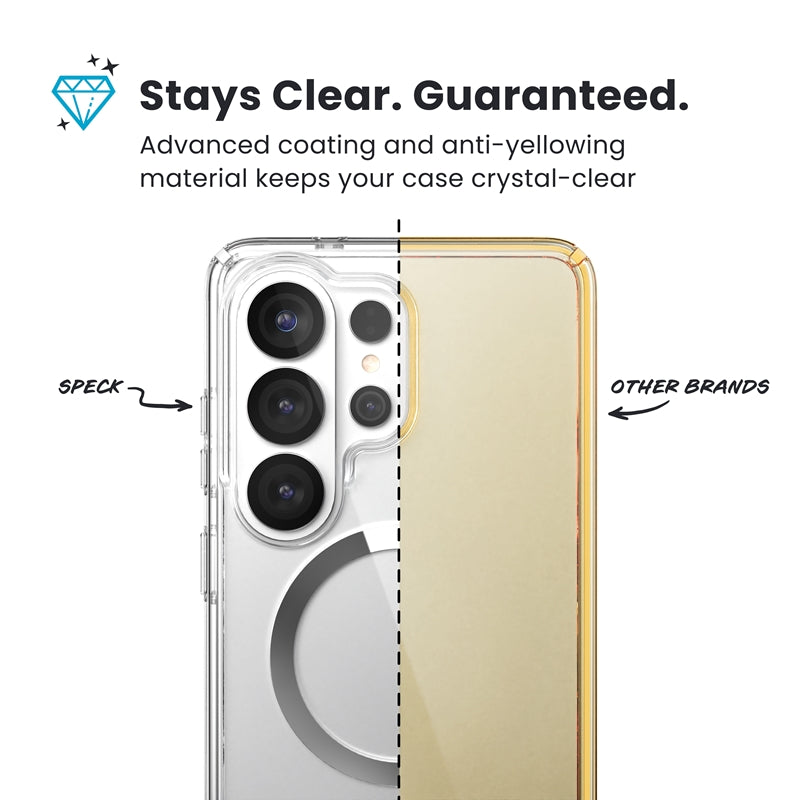 Speck Presidio Perfect-Clear Magnet - Samsung Galaxy S26 Ultra MagSafe dėklas (Skaidrus/Skaidrus/Sidabrinis)