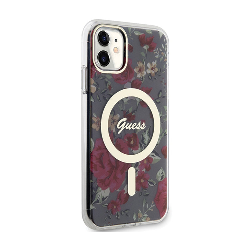 Guess Flower MagSafe – dėklas iPhone 11 (žalias)