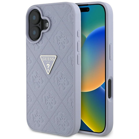 Guess Hot Stamp 4G Pattern Triangle Metal Logo – Dėklas iPhone 16 (violetinė)