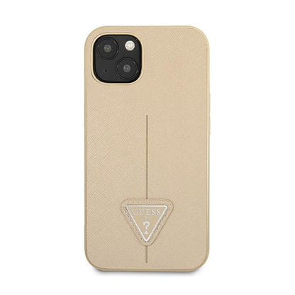 Guess Saffiano Triangle Logo dėklas – dėklas iPhone 13 mini (smėlio spalvos)