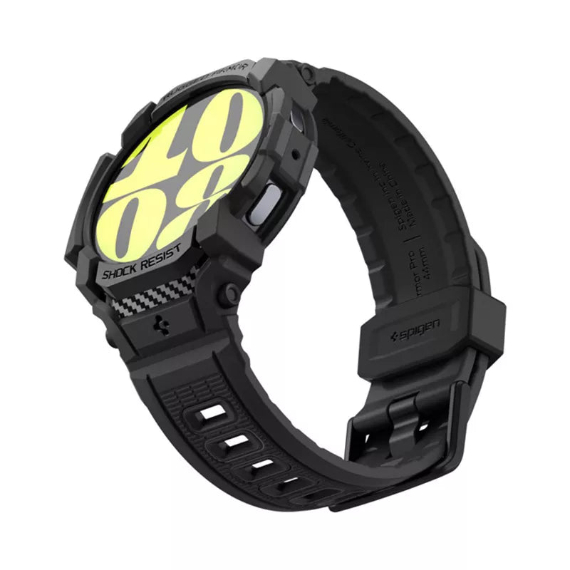 Spigen Rugged Armor Pro – dirželis + dėklas, skirtas „Samsung Galaxy Watch 7 40 mm“ (matinis juodas)
