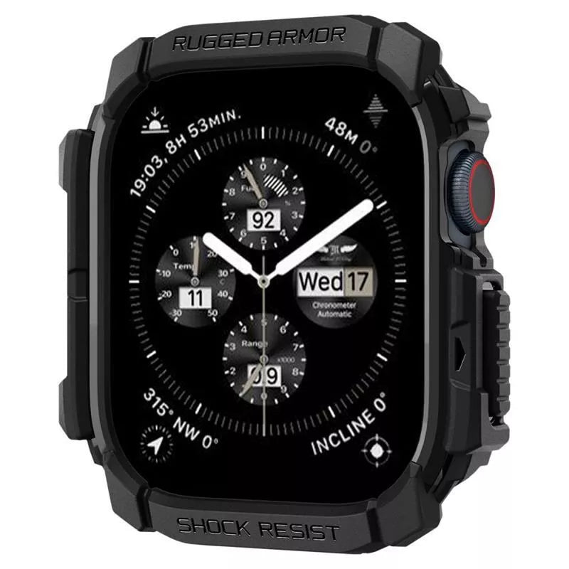Spigen Rugged Armor – dėklas, skirtas „Apple Watch 10 42 mm“ (matinė juoda)