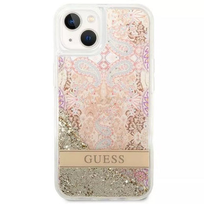 Guess Liquid Glitter Paisley – „iPhone 14 Plus“ dėklas (auksinis)