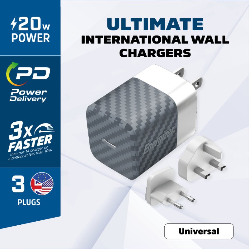 Energizer Ultimate – daugiakryptis sieninis įkroviklis EU / UK / US GaN 20W PD (sidabrinis)