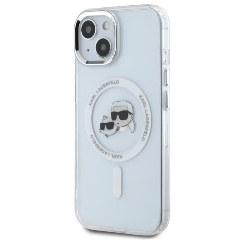 Karl Lagerfeld IML Metal Karl & Choupette Head MagSafe – Dėklas, skirtas iPhone 15 (baltas)