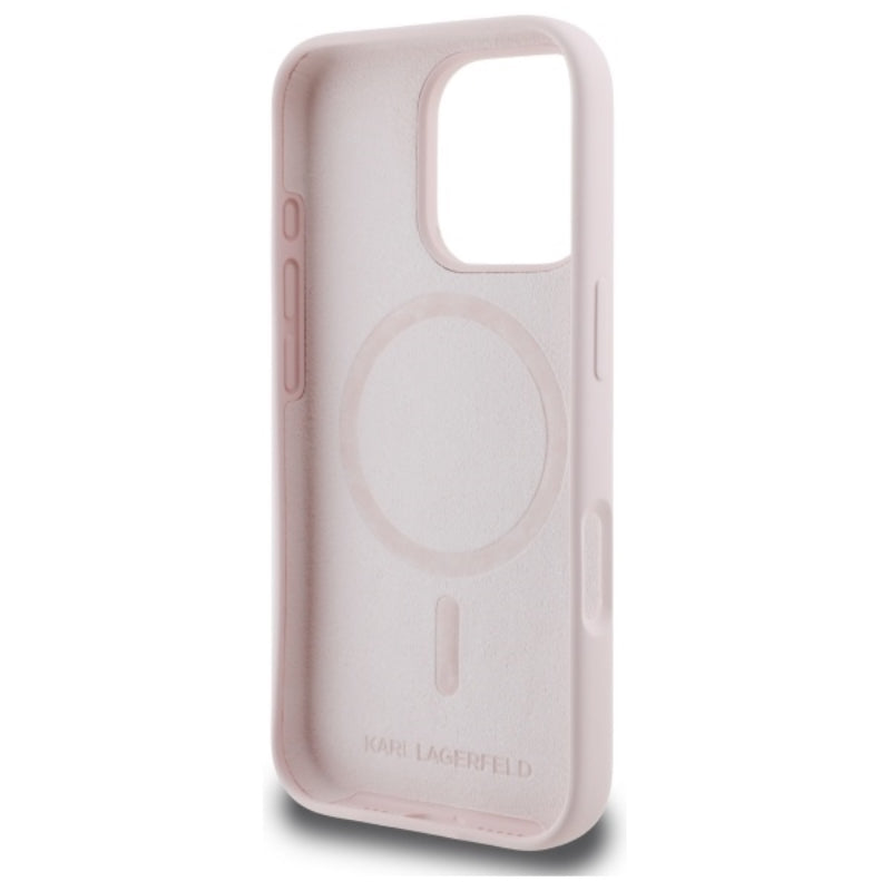 Karl Lagerfeld Silicone Double Heads Print MagSafe – dėklas iPhone 16 Pro Max (rožinis)