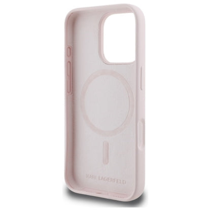 Karl Lagerfeld Silicone Double Heads Print MagSafe – dėklas iPhone 16 Pro Max (rožinis)