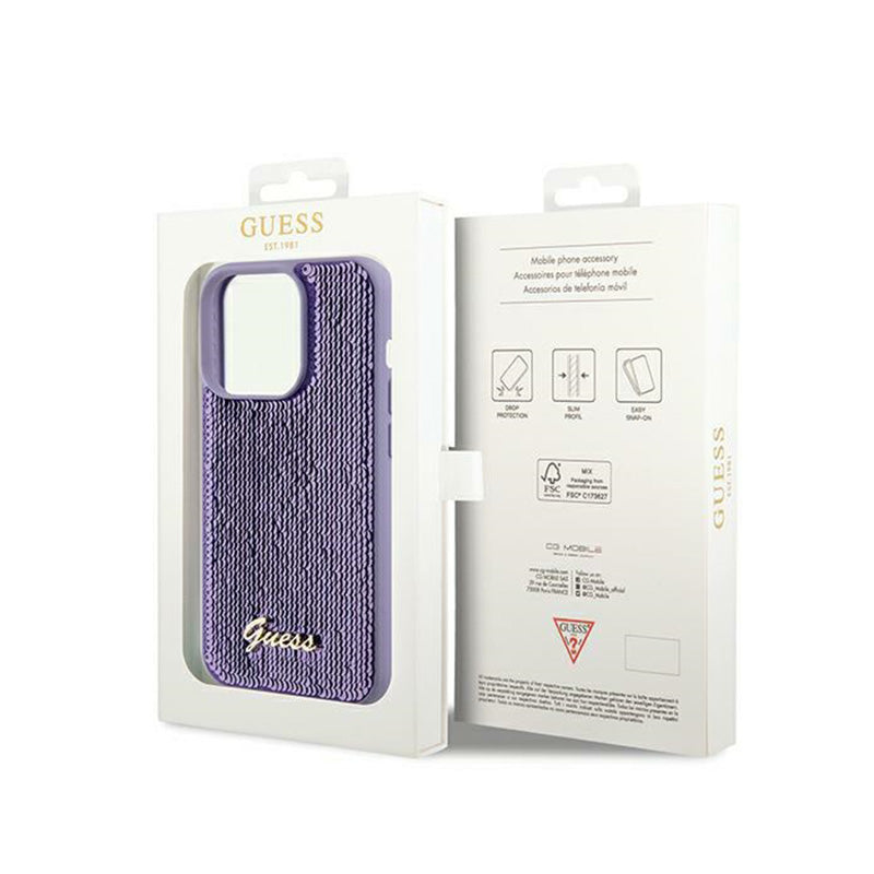 Guess Sequin Script Metal - iPhone 13 Pro Max dėklas (violetinis)