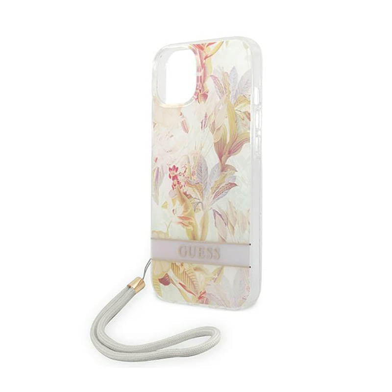 Guess Flower Cord – Dėklas iPhone 14 Plus (violetinis)