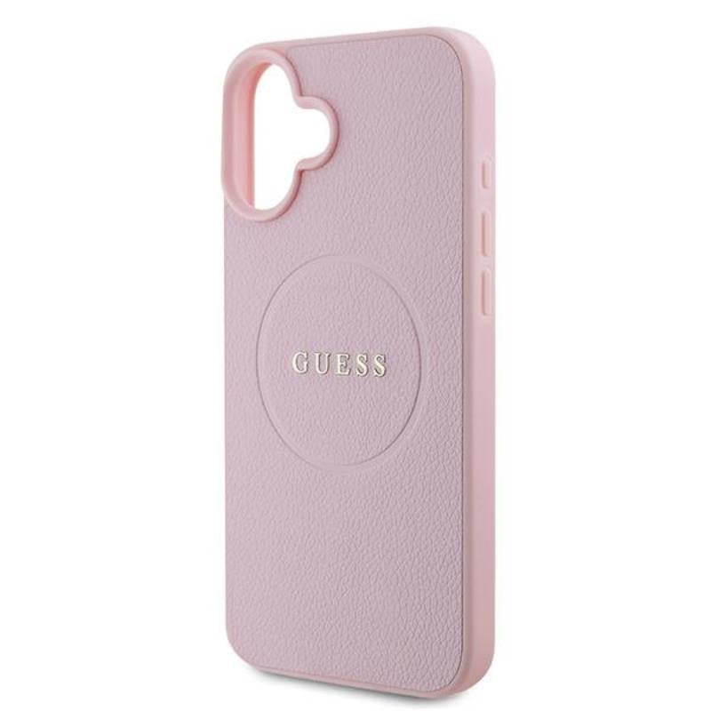 Guess Grained Ring MagSafe – iPhone 16 Plus dėklas (rožinis)