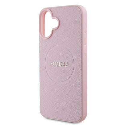 Guess Grained Ring MagSafe – iPhone 16 Plus dėklas (rožinis)