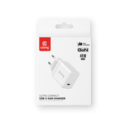 Crong Ultra Compact GaN - USB-C 45W PD 3.0 sieninis įkroviklis su PPS (baltas)