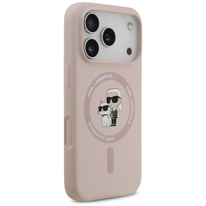 Karl Lagerfeld Silikoninis dėklas su Karl & Choupette žiedu MagSafe iPhone 17 Pro (rožinis)