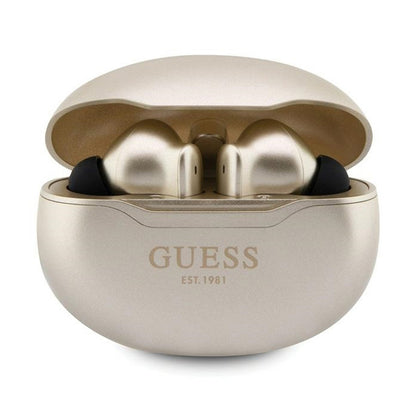 Guess True Wireless Classic EST BT5.3 – TWS ausinės + įkrovimo dėklas (aukso spalvos)