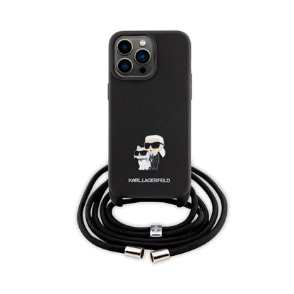 Karl Lagerfeld Crossbody Saffiano Metal Pin Karl & Choupette – dėklas, skirtas „iPhone 15 Pro Max“ (juodas)