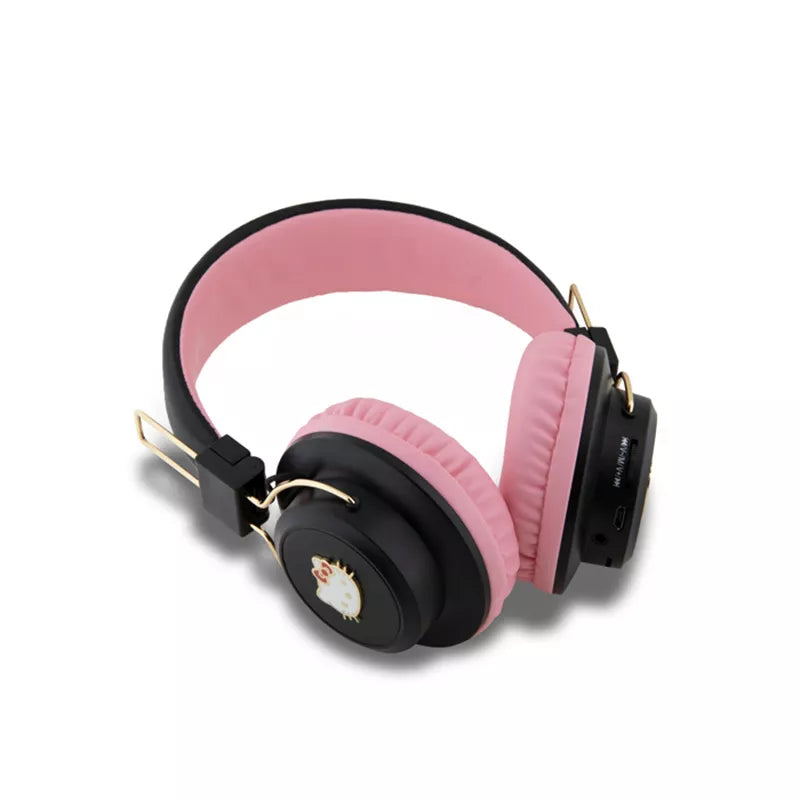 „Hello Kitty“ metalinio logotipo apvalios formos – belaidės „Bluetooth“ ausinės V5.3 (rožinės spalvos)