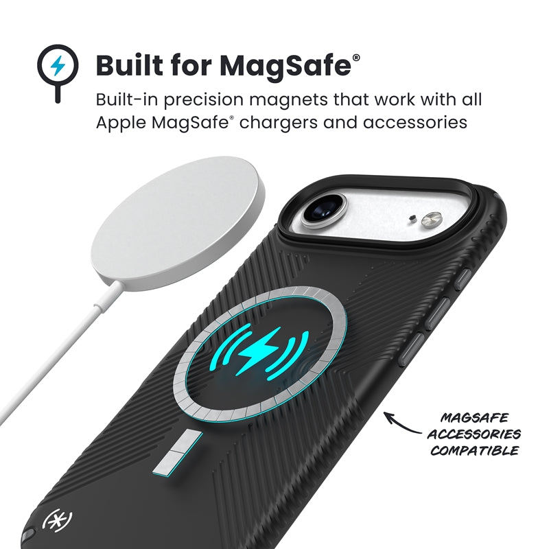 Speck Presidio2 Grip MagSafe - iPhone dėklas (juoda / slyvio pilka / balta)