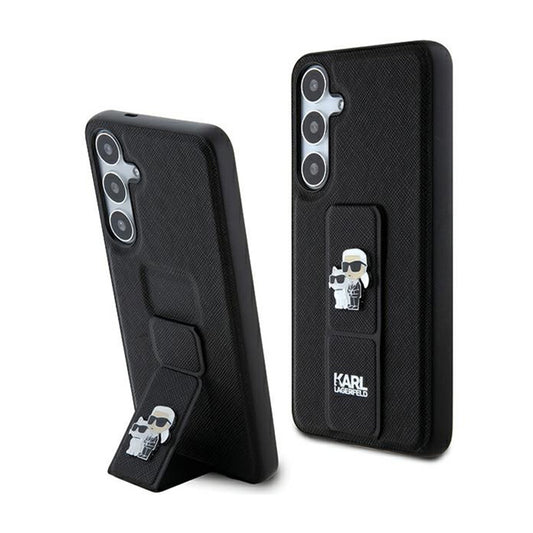 Karl Lagerfeld Gripstand Saffiano Karl & Choupette smeigtukai – Samsung Galaxy S24+ dėklas (juodas)