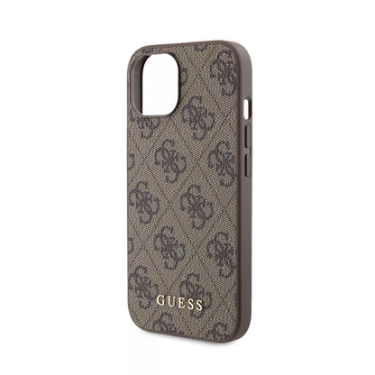 Guess 4G Metal Gold Logo – Dėklas, skirtas „iPhone 15“ (ruda)