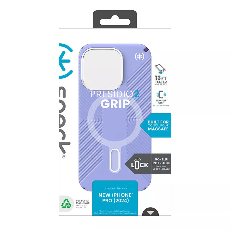 Speck Presidio2 Grip ClickLock & MagSafe – dėklas iPhone 16 Pro (Future Lavender / Cassis Purple / White)