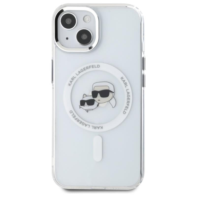 Karl Lagerfeld IML Metal Karl & Choupette Head MagSafe – Dėklas, skirtas iPhone 15 (baltas)