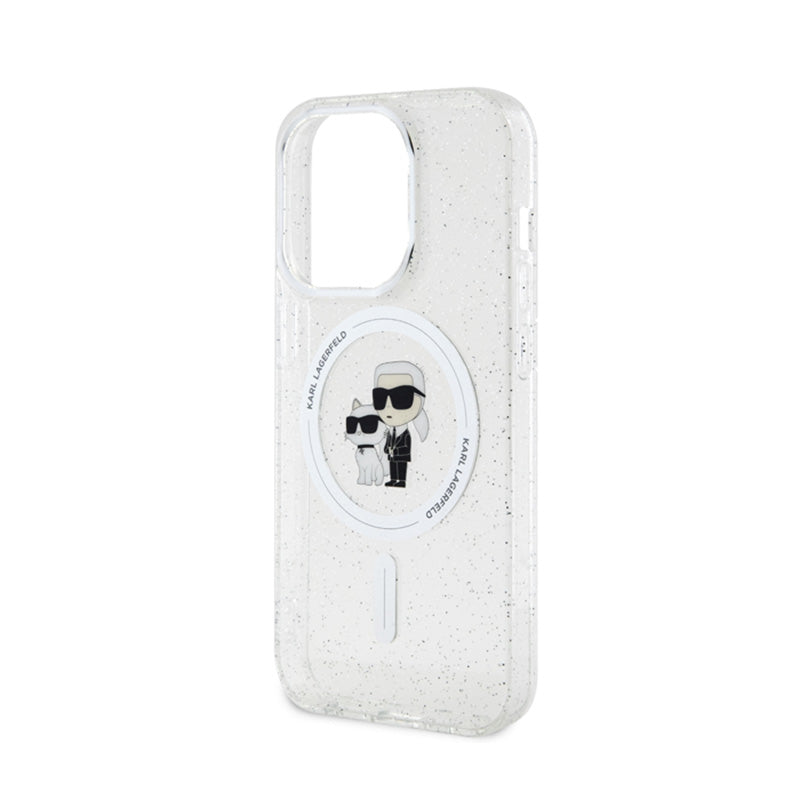 Karl Lagerfeld Karl & Choupette Glitter Magsafe – dėklas skirtas iPhone 15 Pro (permatomas)