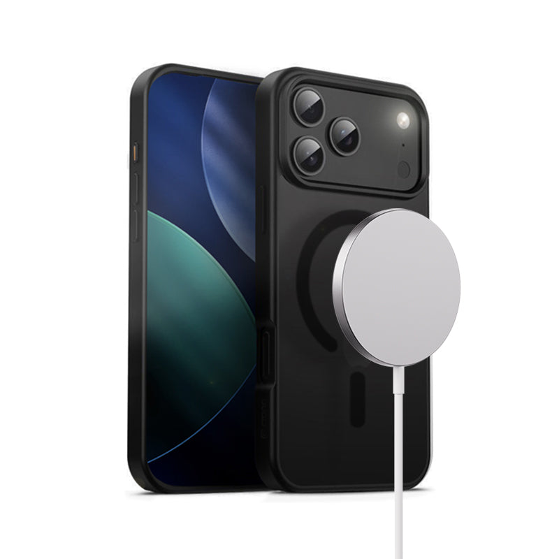 Crong Hybrid Frost MAG dėklas – MagSafe iPhone 17 Pro Max dėklas (Juodas)