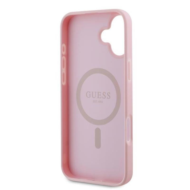 Guess Grained Ring MagSafe – iPhone 16 Plus dėklas (rožinis)