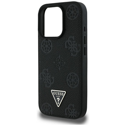 Guess Grained Hot Stamp Peony Triangle Logo MagSafe – dėklas, skirtas iPhone 16 Pro Max (juodas)