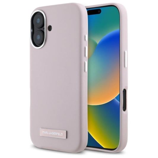 Karl Lagerfeld FW Metal Plate MagSafe - dėklas iPhone 16 (rožinis)