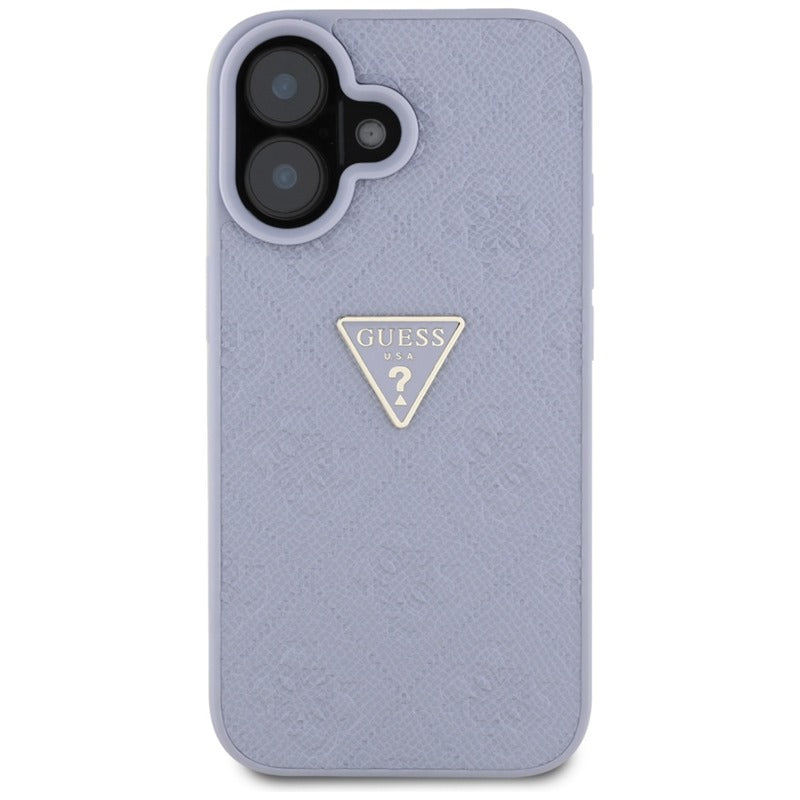 Guess Hot Stamp 4G Pattern Triangle Metal Logo – Dėklas iPhone 16 (violetinė)