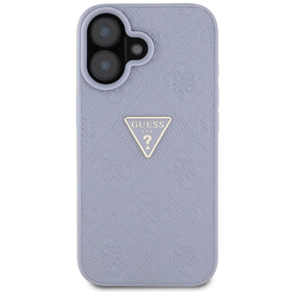 Guess Hot Stamp 4G Pattern Triangle Metal Logo – Dėklas iPhone 16 (violetinė)
