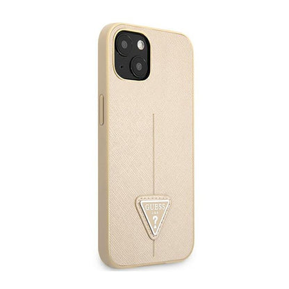 Guess Saffiano Triangle Logo dėklas – dėklas iPhone 13 mini (smėlio spalvos)