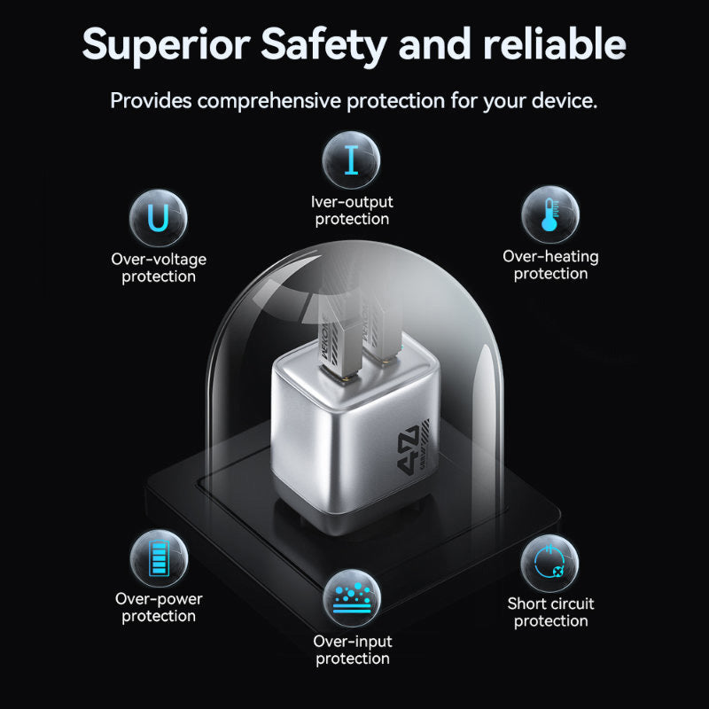 WEKOME WP-U02 Mecha Series – 2x USB-C Super Greito Įkroviklio GaN 40W tinklo įkroviklis (sidabrinis)