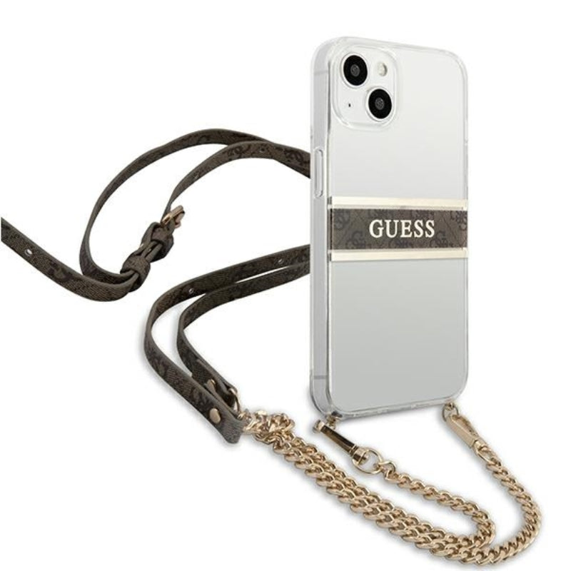 Guess 4G Gold Stripe krepšys per petį – dėklas, skirtas iPhone 13 mini