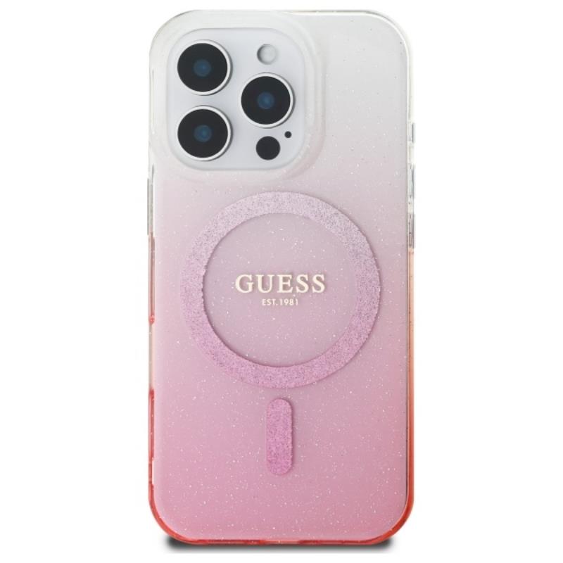 Guess IML Glitter Gradient MagSafe – dėklas iPhone 16 Pro (rožinis)