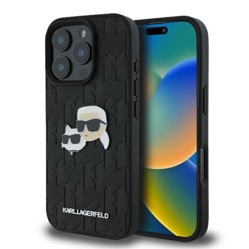 Karl Lagerfeld Monogram Karl & Choupette galvos segtukas – dėklas skirtas iPhone 16 Pro (juodas)