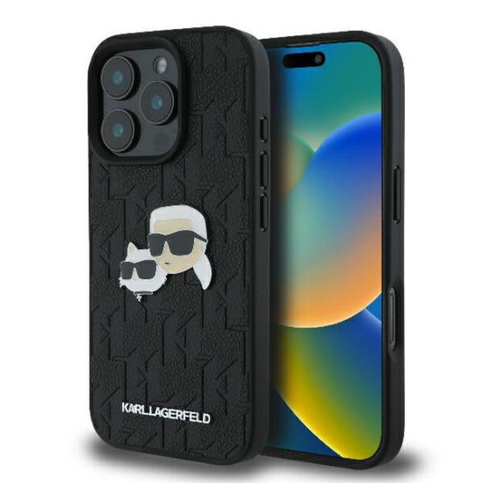 Karl Lagerfeld Monogram Karl & Choupette galvos segtukas – dėklas skirtas iPhone 16 Pro (juodas)