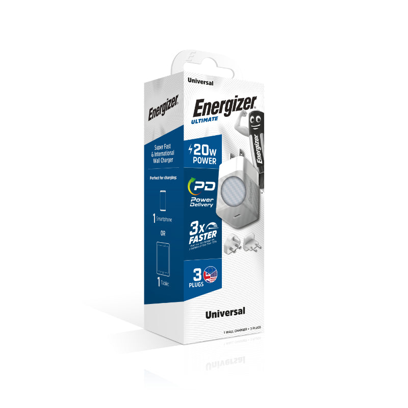 Energizer Ultimate – daugiakryptis sieninis įkroviklis EU / UK / US GaN 20W PD (sidabrinis)