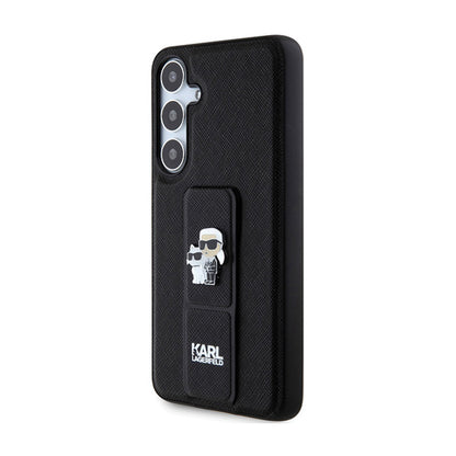 Karl Lagerfeld Gripstand Saffiano Karl & Choupette smeigtukai – Samsung Galaxy S24+ dėklas (juodas)