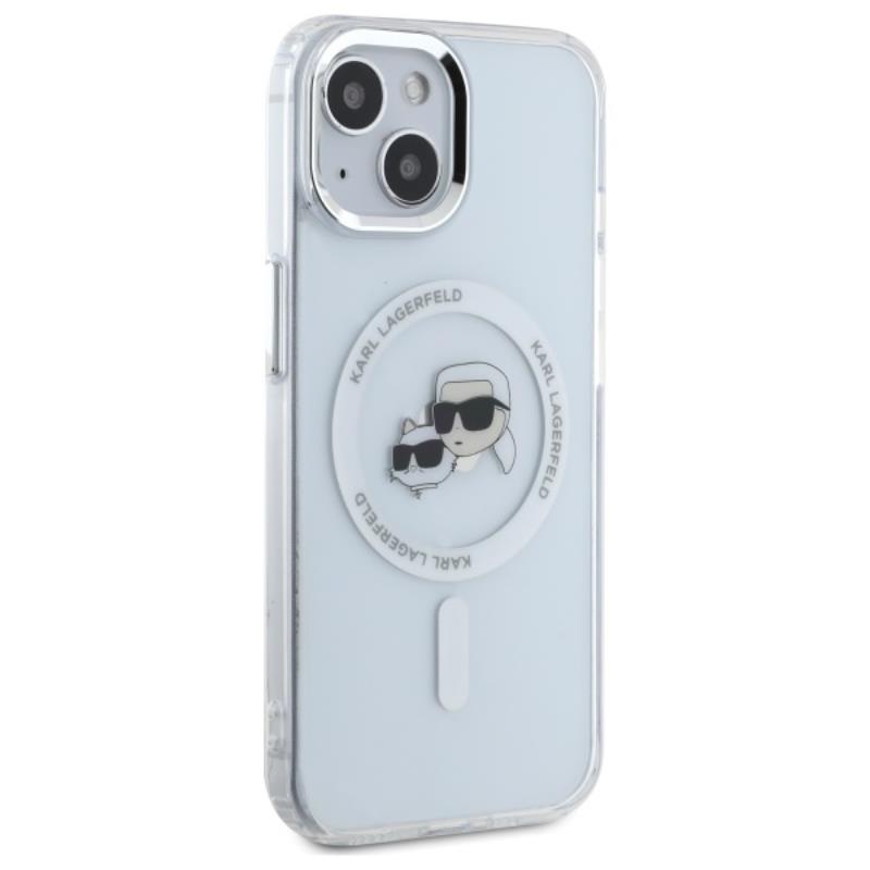 Karl Lagerfeld IML Metal Karl & Choupette Head MagSafe – Dėklas, skirtas iPhone 15 (baltas)