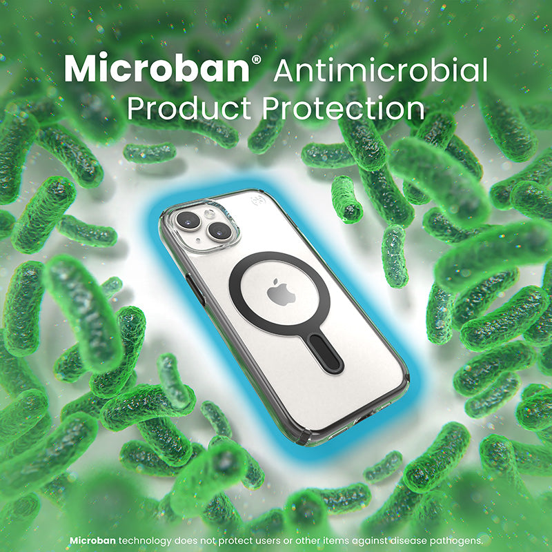 Speck Presidio Perfect-Clear ClickLock & Magsafe - Dėklas, skirtas iPhone 16e / iPhone 15 / iPhone 14 / iPhone 13 (Skaidrus / Matinė juoda / Šiferio pilka)