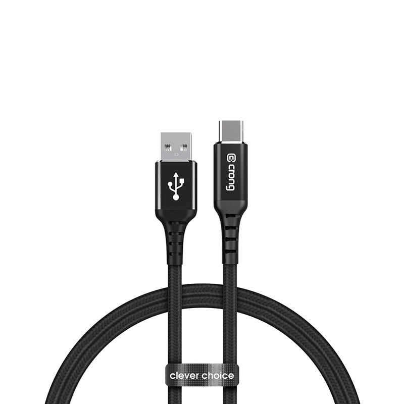 Crong Armor Link – USB-C į USB-A 60W Pintas Kabelis su Power Delivery ir Greito Įkrovimo funkcija, 150cm (juodas)