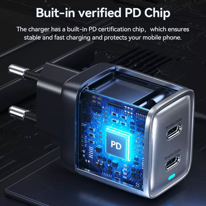 WEKOME WP-U02 Mecha Series – 2x USB-C Super Greito Įkroviklio GaN 40W tinklo įkroviklis (sidabrinis)