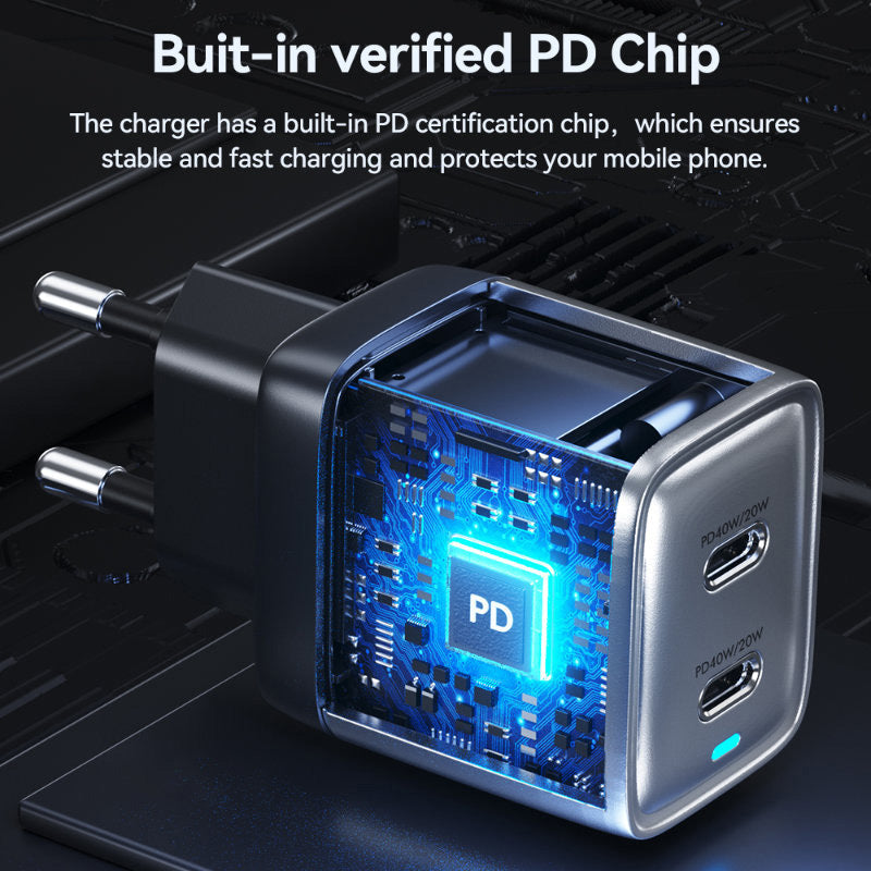 WEKOME WP-U02 Mecha Series – 2x USB-C Super Greito Įkroviklio GaN 40W tinklo įkroviklis (sidabrinis)